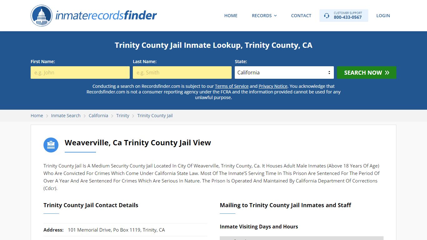 Trinity County Jail Roster & Inmate Search, Trinity County, CA ...